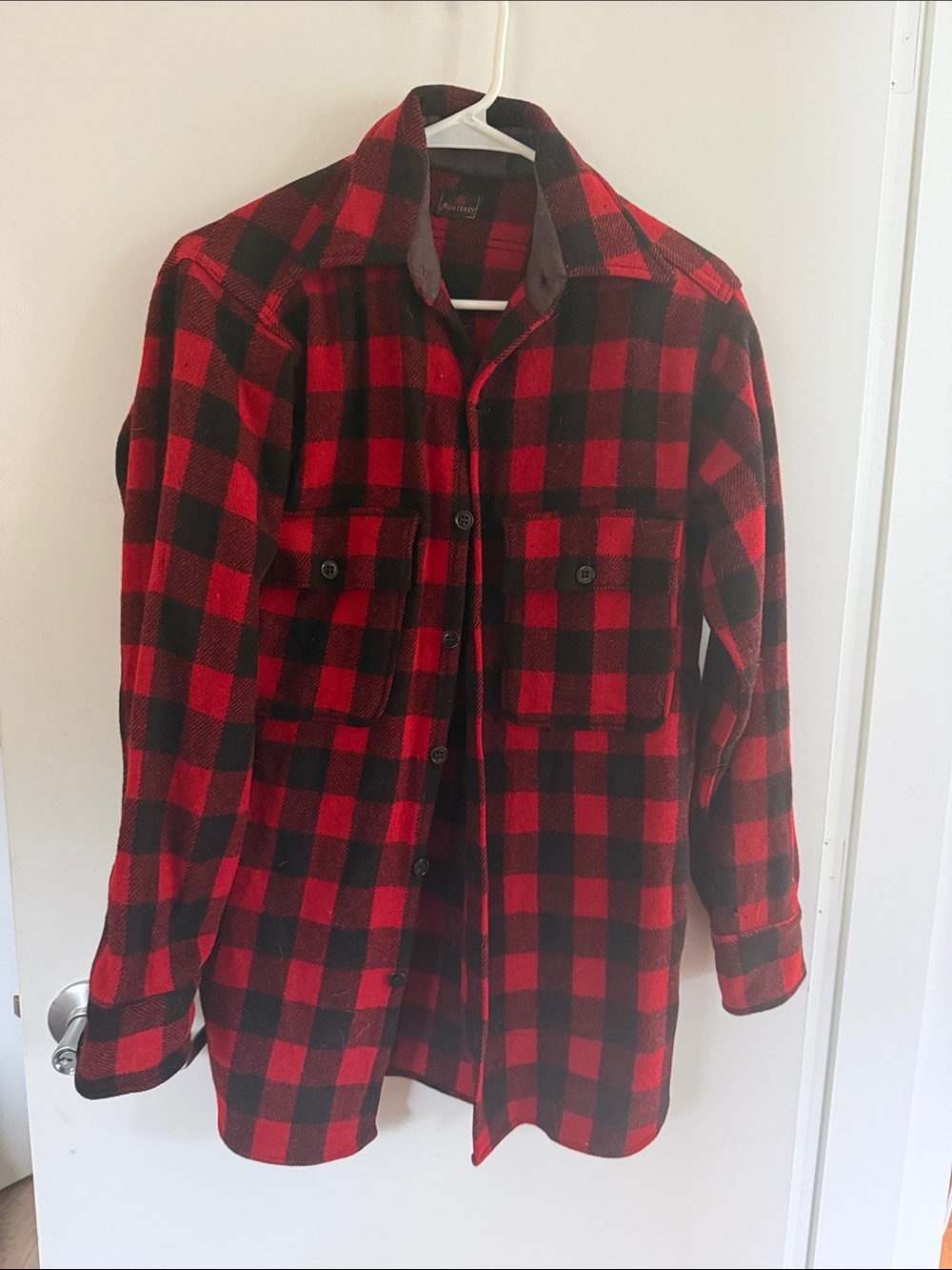 Vintage 1960s Red and Black Buffalo Plaid Button-Up Shirt Jacket